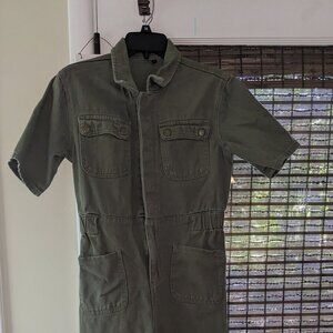 Utility Style Khaki Snap up Jumpsuit